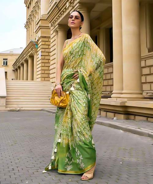 Green  Viscose  Casual Wear Saree