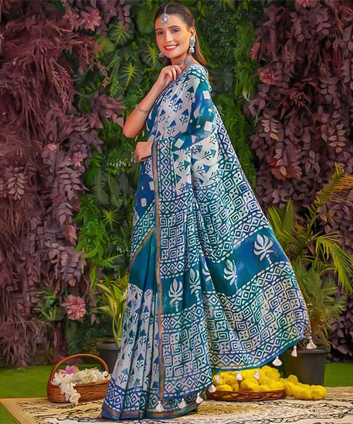 Blue  Viscose  Casual Wear Saree