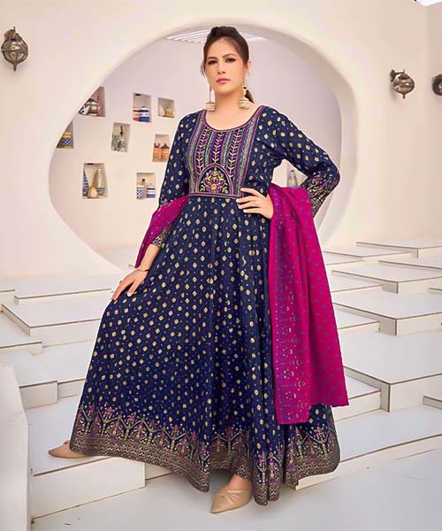 Blue  Rayon Casual Wear Salwar Kameez