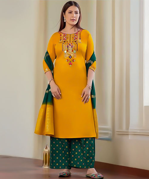 Yellow  Rayon Casual Wear Salwar Kameez