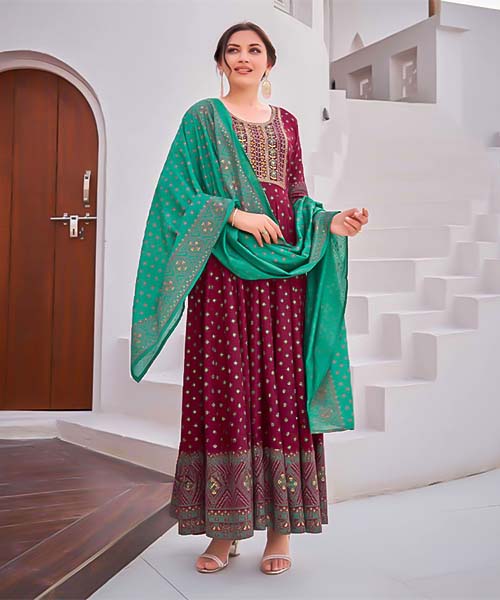Red  Rayon Casual Wear Salwar Kameez