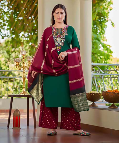 Green  Rayon Casual Wear Salwar Kameez