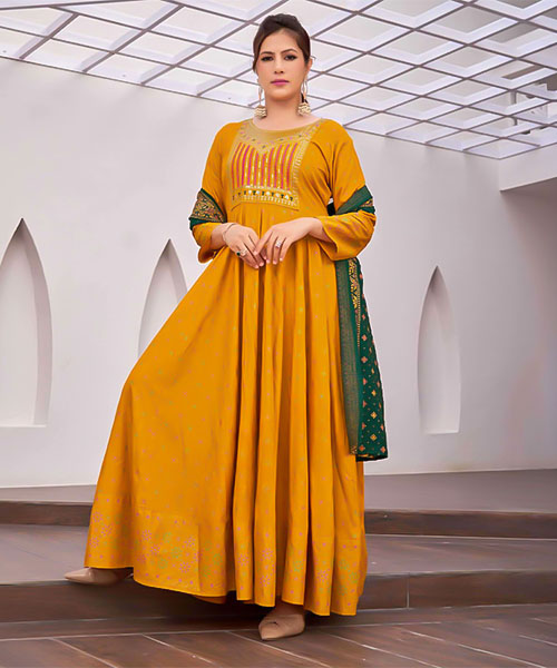 Yellow  Rayon Casual Wear Salwar Kameez