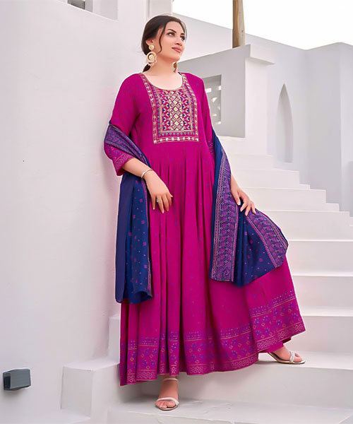 Magenta  Rayon Casual Wear Salwar Kameez