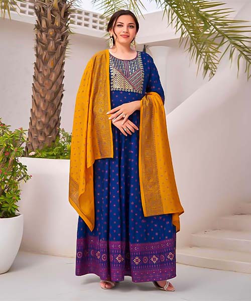 Blue  Rayon Casual Wear Salwar Kameez