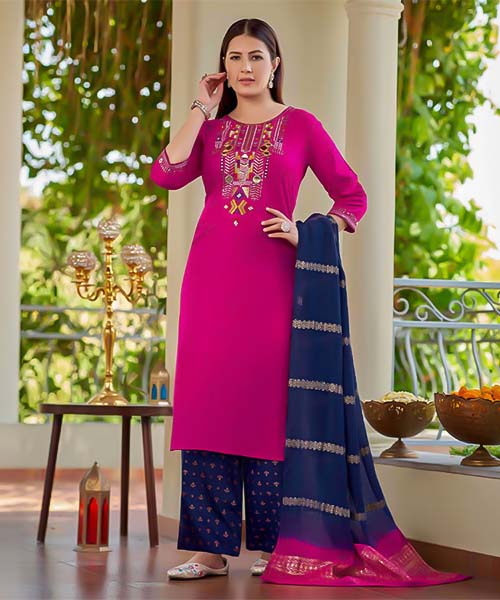 Pink Rayon Casual Wear Salwar Kameez