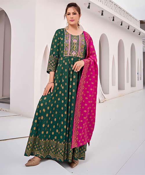 Green Rayon Casual Wear Salwar Kameez