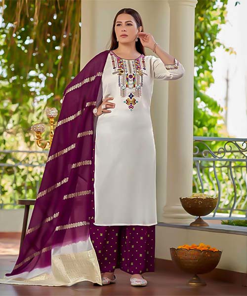 White  Rayon Casual Wear Salwar Kameez