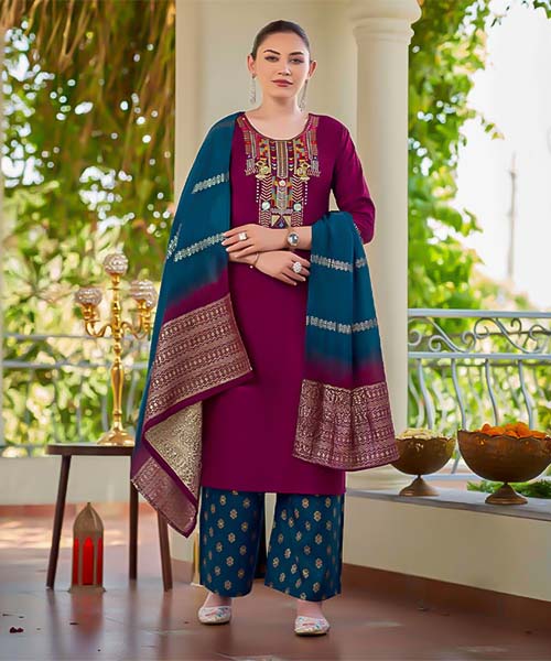 Violet Rayon Casual Wear Salwar Kameez