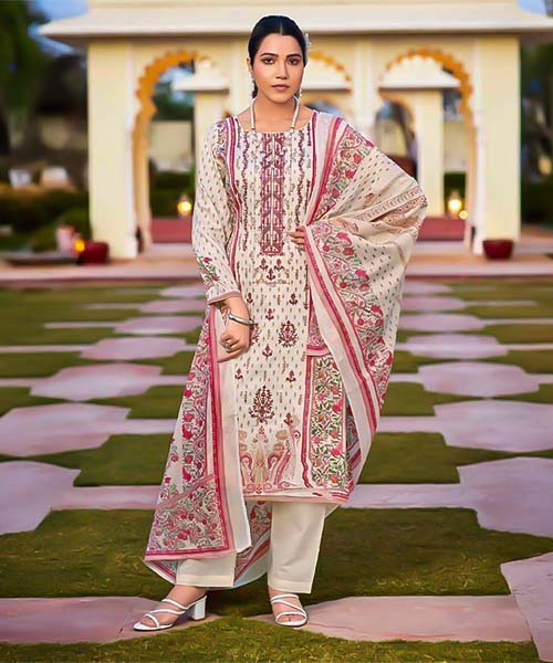 White Jam Satin Casual Wear Salwar Kameez in canterbury