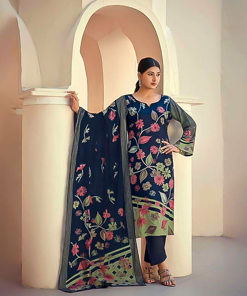 Blue  Jam Silk Printed Salwar Kameez