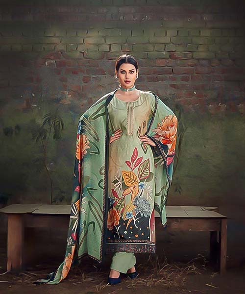 Green  Viscose Muslin Casual Wear Salwar Kameez