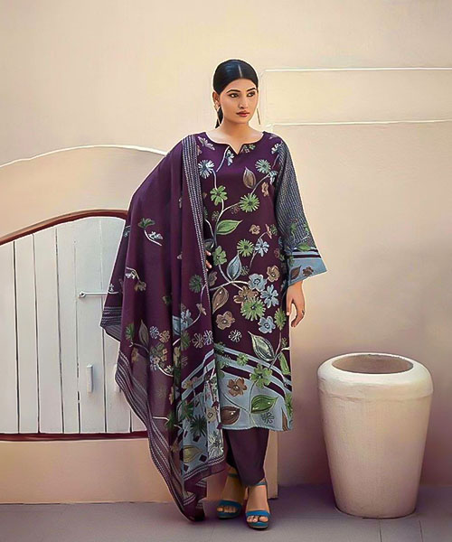 Purple Jam Silk Printed Salwar Kameez