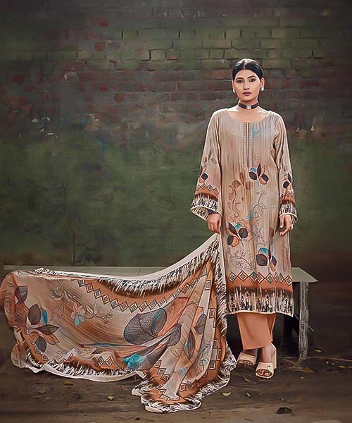 Light Brown Viscose Muslin Casual Wear Salwar Kameez