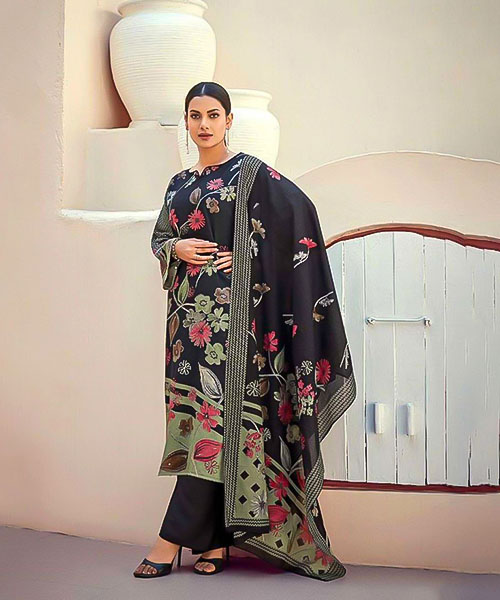 Black Jam Silk Printed Salwar Kameez