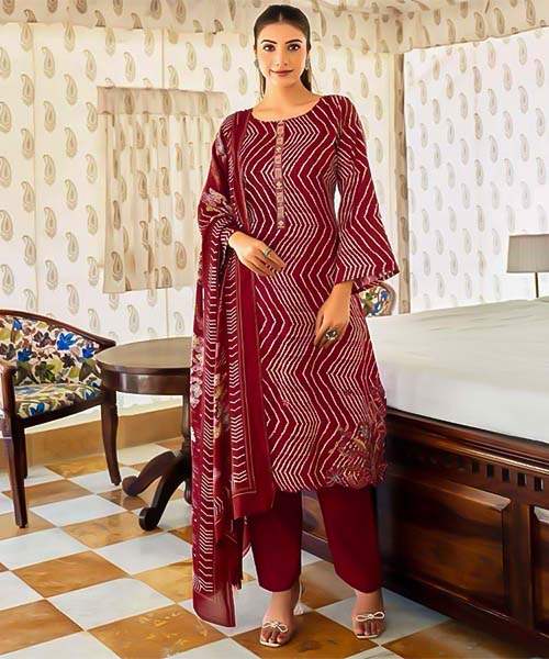 Red Jam Satin Casual Wear Salwar Kameez in peterborough