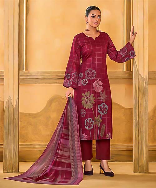 Red  Jam Silk Casual Wear Salwar Kameez in europe