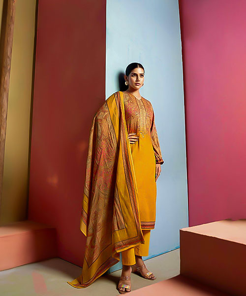 Yellow Jam Satin Casual Wear Salwar Kameez