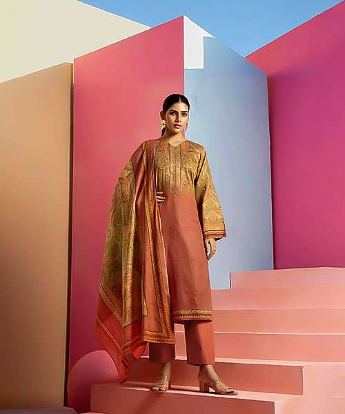 Orange Jam Satin Casual Wear Salwar Kameez