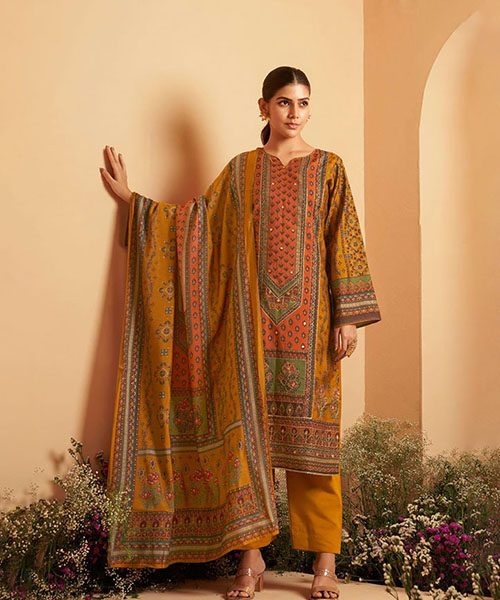 Orange Viscose Muslin Printed Suit