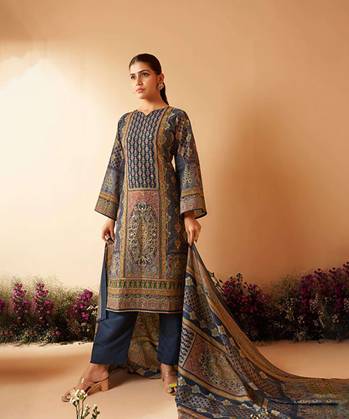 Blue Viscose Muslin Printed Suit