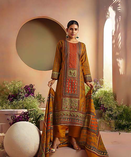 Orange  Viscose Muslin Casual Wear Salwar Kameez