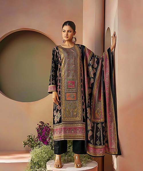 Black Viscose Muslin Casual Wear Salwar Kameez