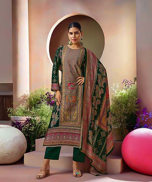 Green Viscose Muslin Casual Wear Salwar Kameez