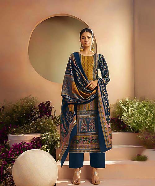 Blue Viscose Muslin Casual Wear Salwar Kameez