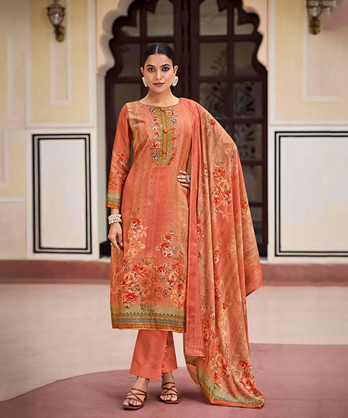 Orange Jam Satin Printed Suit