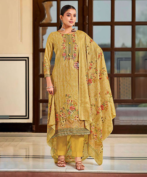 Yellow Jam Satin Printed Suit