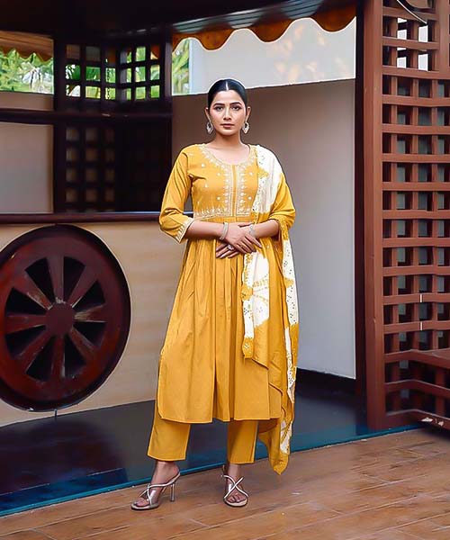 Yellow Cotton Casual Wear Kurti