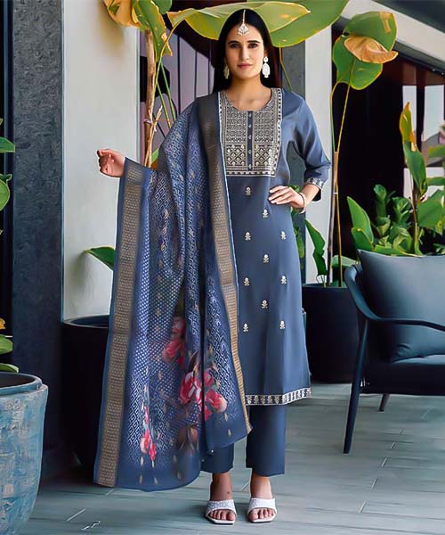 Blue  Roman Silk Casual Wear Salwar Kameez