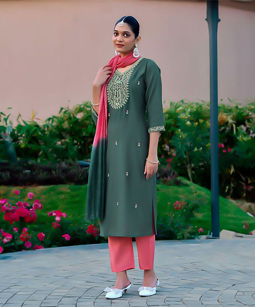 Green  Roman Silk Casual Wear Salwar Kameez in swansea