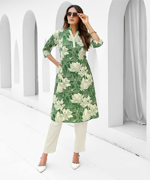 Green  Cotton Flex Printed Kurti in newport