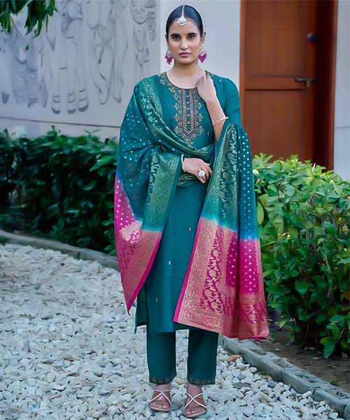 Green  Bangalori Silk Casual Wear Salwar Kameez in austin