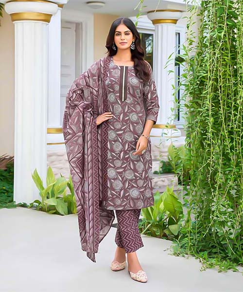 Brown  Cotton Casual Wear Salwar Kameez
