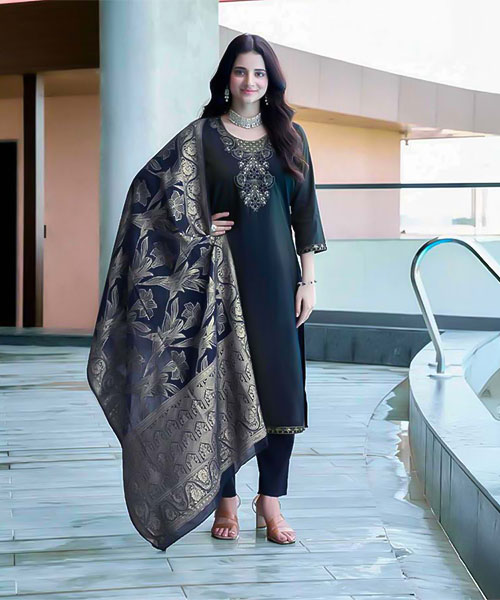 Black  Roman Silk Casual Wear Salwar Kameez
