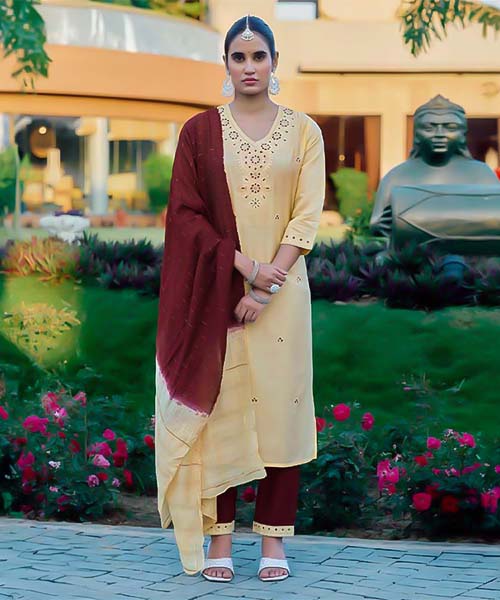 Yellow  Roman Silk Casual Wear Salwar Kameez in swansea