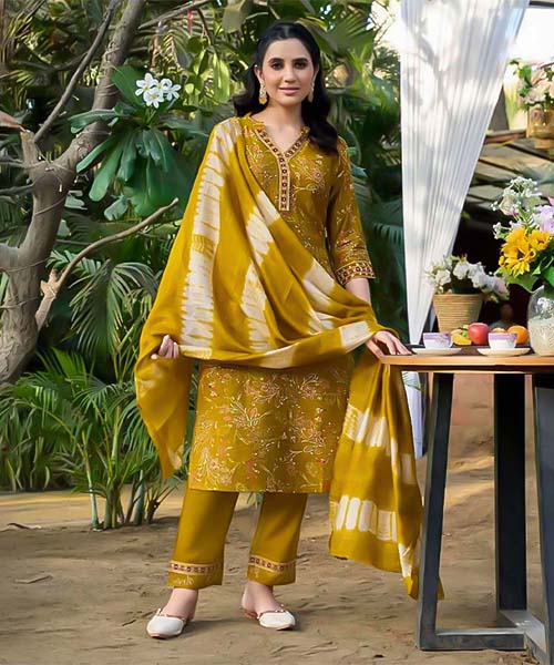 Yellow Vetican Casual Wear Salwar Kameez in hereford