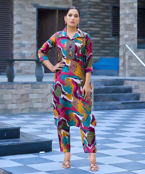 Blue Vertican Silk Printed Kurti in northampton