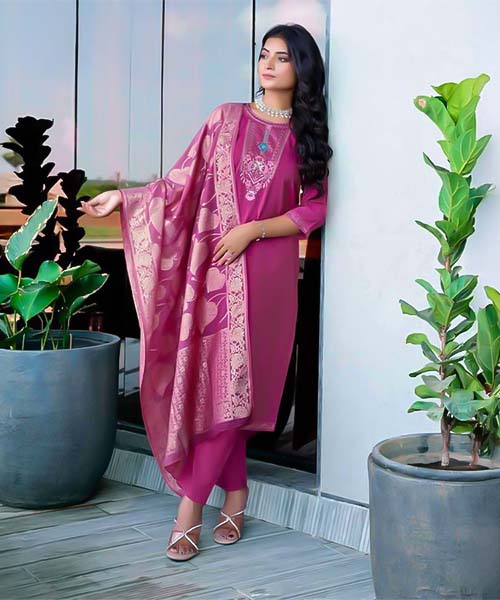 Purple Roman Silk Casual Wear Salwar Kameez