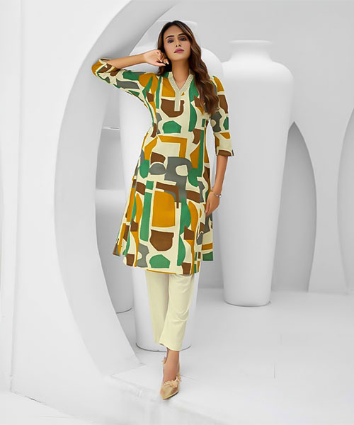 Yellow Cotton Flex Printed Kurti in newport