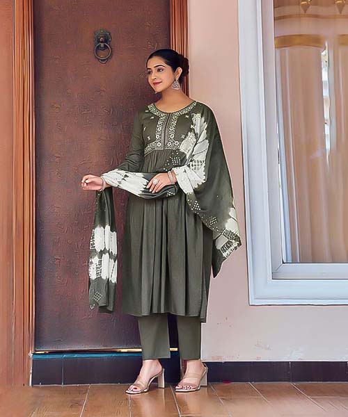 Olive Green Cotton Casual Wear Kurti