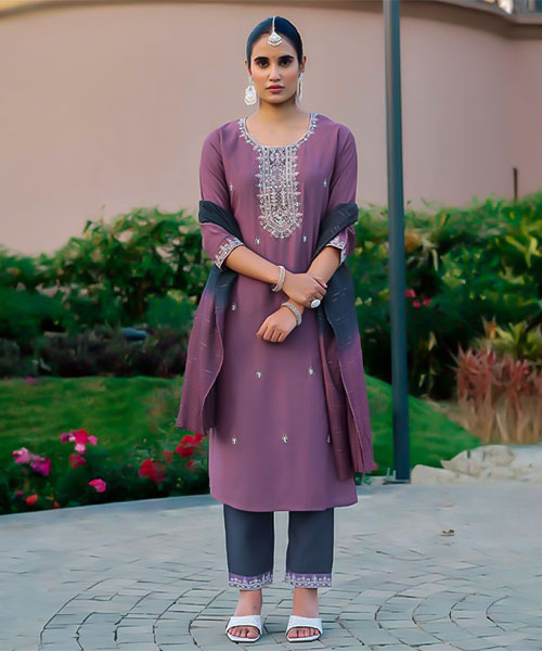 Purple Roman Silk Casual Wear Salwar Kameez in swansea