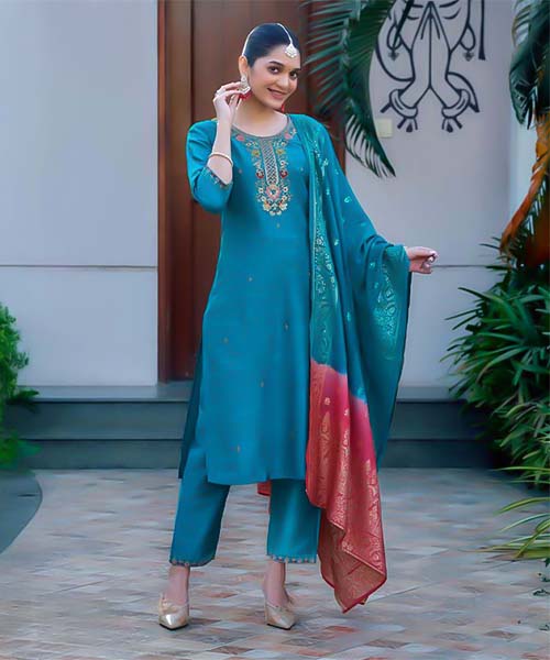 Blue Bangalori Silk Casual Wear Salwar Kameez in austin