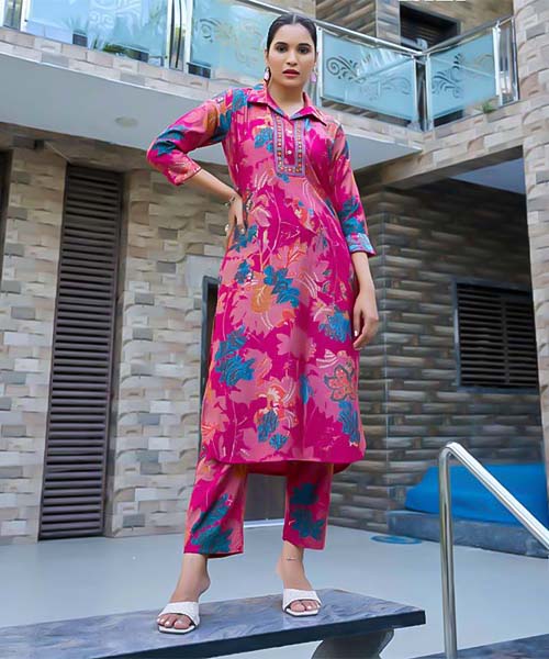 Magenta  Vertican Silk Printed Kurti in northampton