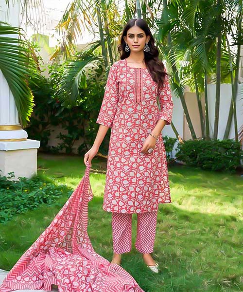 Pink  Cotton Casual Wear Salwar Kameez