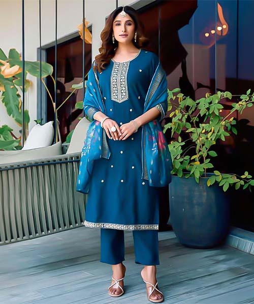 Blue  Roman Silk Casual Wear Salwar Kameez