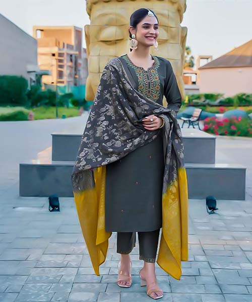 Grey Bangalori Silk Casual Wear Salwar Kameez in austin
